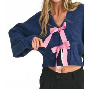 NEW EN MERCI lily bow cardigan in blue